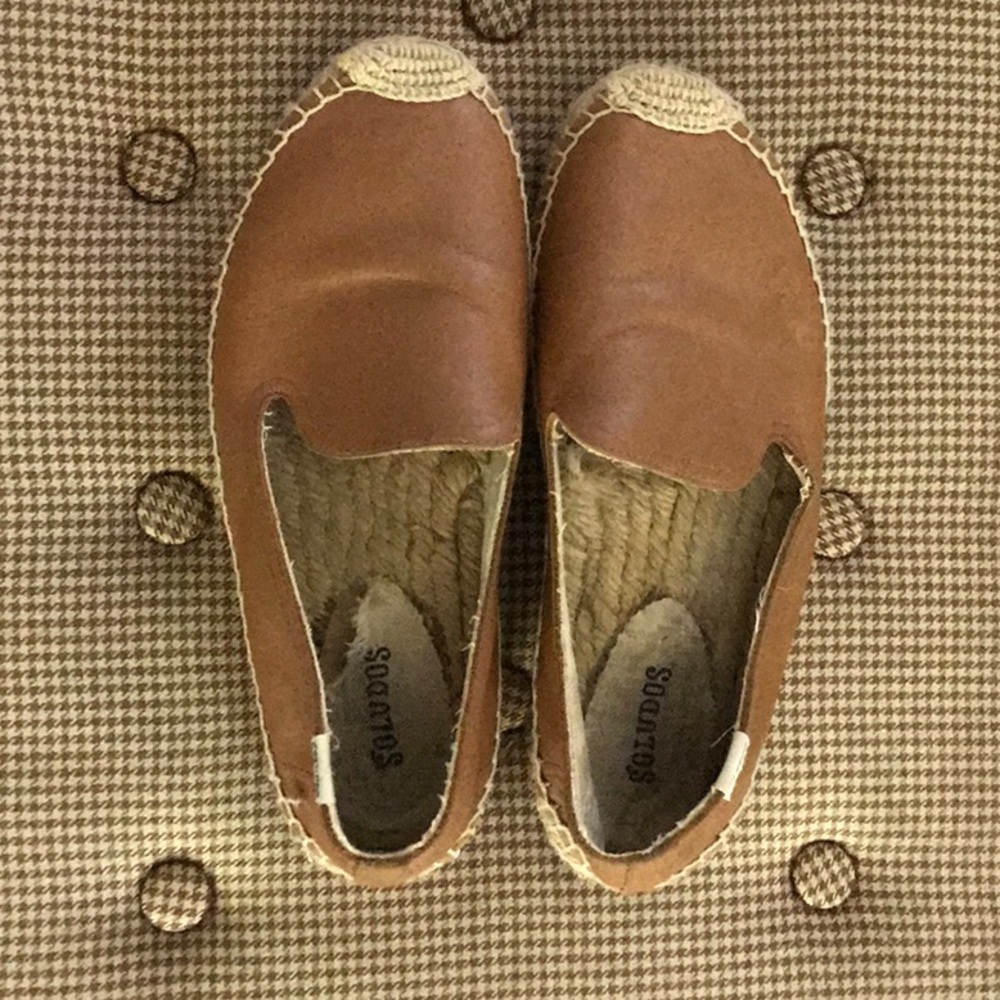 Soludos Size 8 Women’s US espadrille slip on shoe, cognac/tan leather